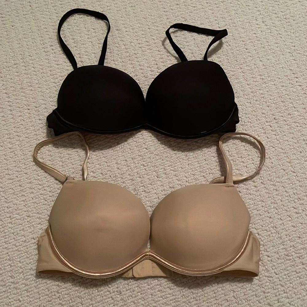2x Wonderbra 32C push up bra beige and black